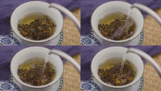 茶叶在茶杯里冲泡高清在线视频素材下载
