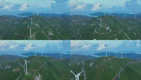 广东上川岛海岛风车山日出风力发电清洁能源高清在线视频素材下载