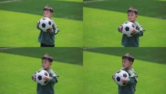 在球场玩足球的小男孩 唯美升格慢镜高清在线视频素材下载