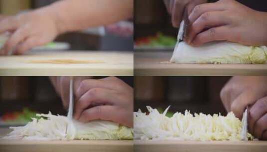 厨师切菜娃娃菜卷心菜特写高清在线视频素材下载
