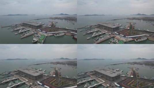 山东长岛港口码头轮船航拍高清在线视频素材下载