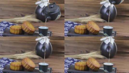 中秋节月饼 中国传统泡茶高清在线视频素材下载