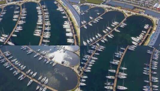 鸟瞰码头和游艇高清在线视频素材下载