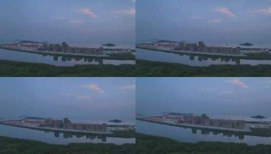 前海腾讯岛清晨倒影航拍高清在线视频素材下载