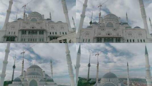 伊斯坦布尔Camlica清真寺建设和马尔马拉海高清在线视频素材下载
