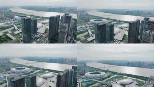 杭州奥体博览城航拍高清在线视频素材下载