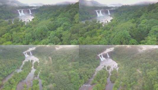 绿色森林和瀑布的空中拍摄高清在线视频素材下载