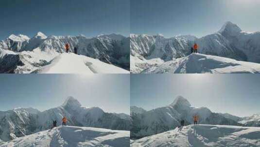 登山攀登雪山航拍高清在线视频素材下载