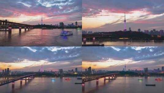 【航拍】长江江景04_长江大桥龟山电视塔高清在线视频素材下载