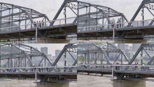 兰州市中山桥 一家人桥上看风景高清在线视频素材下载