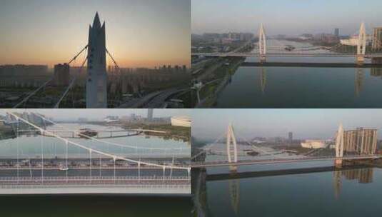 西安渭河元朔大桥浐灞4K航拍3高清在线视频素材下载