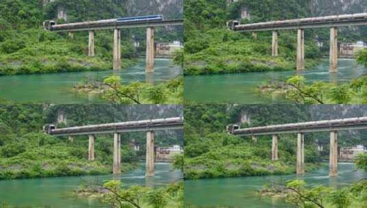 火车通过桥梁水流高清在线视频素材下载