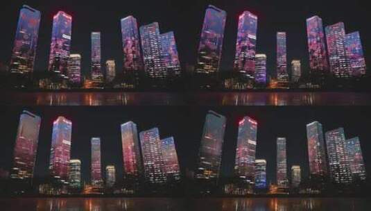 北京望京CBD建筑群灯光秀夜景高清在线视频素材下载