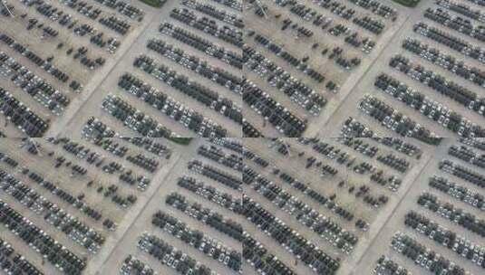 航拍汽车工厂满满停车场高清在线视频素材下载