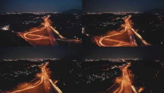 航拍夜晚高速公路高架桥车流高清在线视频素材下载