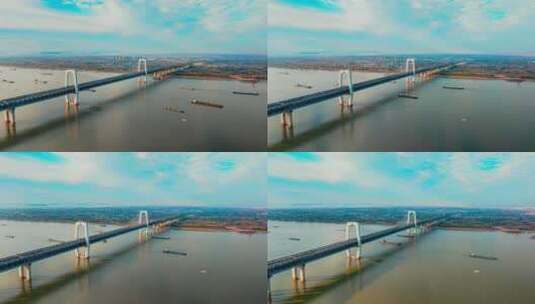 芜湖长江大桥三桥航拍延时摄影高清在线视频素材下载