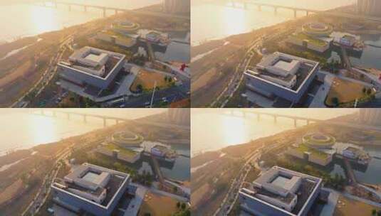 4k长沙洋湖湘江新区规划展示馆航拍高清在线视频素材下载