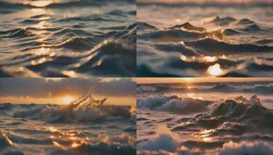水面波光粼粼海浪日出夕阳海面波浪高清在线视频素材下载