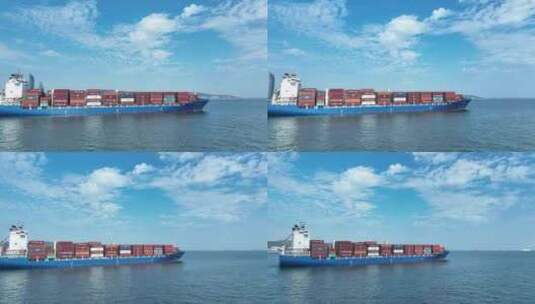 集装箱货轮航拍轮船航行货船海上丝绸之路高清在线视频素材下载