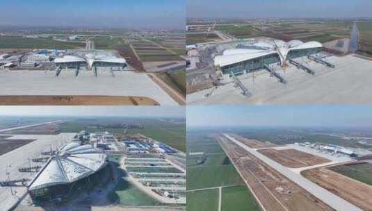 蒙城机场航拍 新机场 航站楼飞机场施工高清在线视频素材下载