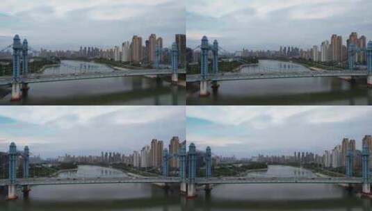 航拍武汉汉江上蓝色桥梁古田桥交通车流高清在线视频素材下载