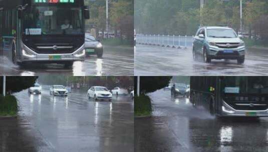 下雨天城市街道积水高清在线视频素材下载