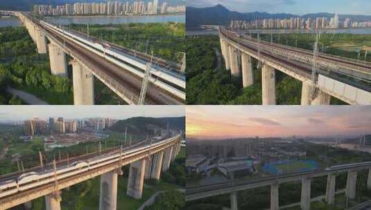 航拍中国高铁动车和谐号复兴号合集高清在线视频素材下载