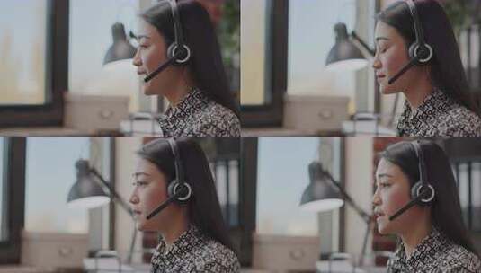 员工在客户服务中心打电话的特写高清在线视频素材下载