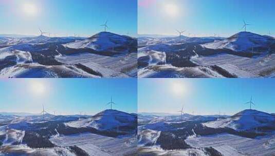 冬季承德丰宁坝上风电蓝天白云雪景航拍高清在线视频素材下载