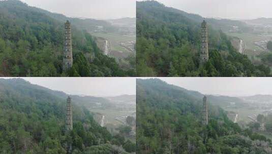 浙江台州国清寺隋塔天台山寺庙古塔宝塔航拍高清在线视频素材下载