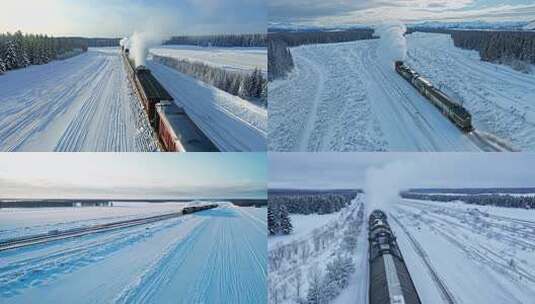 冬季雪地里行驶的火车高清在线视频素材下载