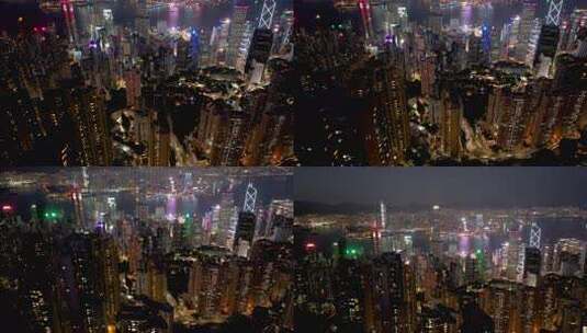 香港 维多利亚港夜景航拍高清在线视频素材下载