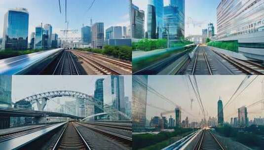 城市铁路轨道与现代建筑景观高清在线视频素材下载
