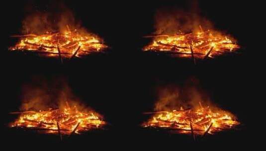 篝火在夜里燃烧高清在线视频素材下载