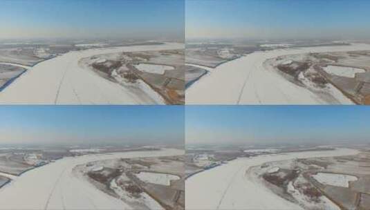 航拍呼兰河 冬季  冰封  大河  大雪盖河高清在线视频素材下载