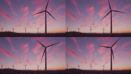 夕阳下的风车高清在线视频素材下载