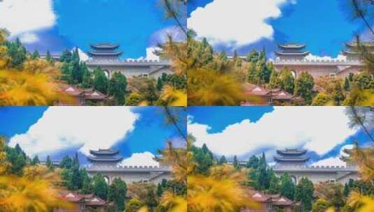 寺庙禅寺建筑古风中式蓝天白云延时中国风高清在线视频素材下载