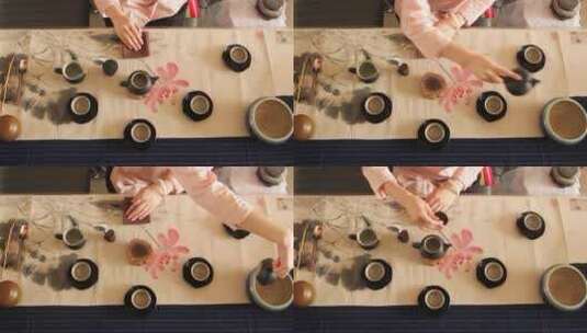 茶艺师在案上沏茶高清在线视频素材下载