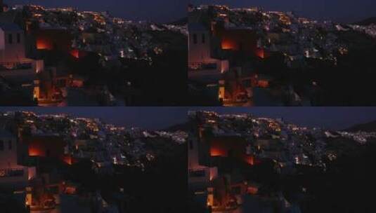 希腊群岛村庄夜晚的宽镜头高清在线视频素材下载