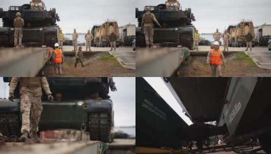 在轨道车上行驶的坦克高清在线视频素材下载