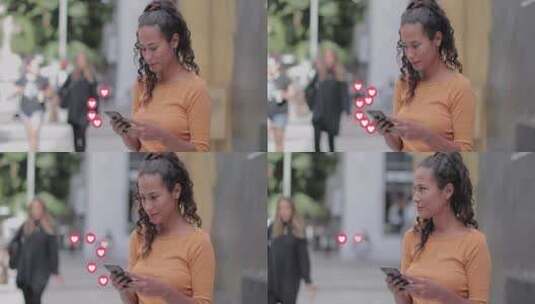 女人在城市里使用智能手机高清在线视频素材下载