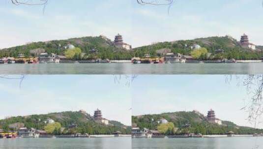 升格实拍初春北京颐和园西堤河岸高清在线视频素材下载