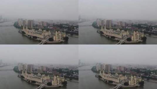 航拍福州闽江中洲岛商贸中心高清在线视频素材下载