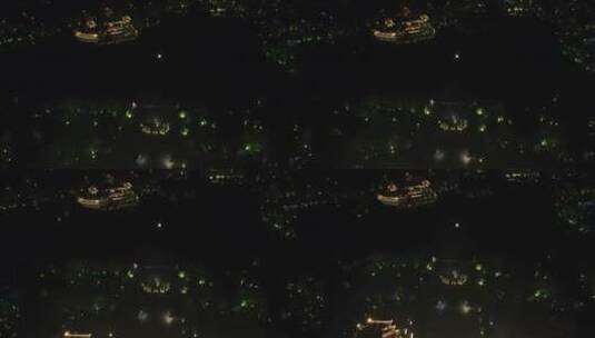 大明湖景区超然楼夜景航拍高清在线视频素材下载