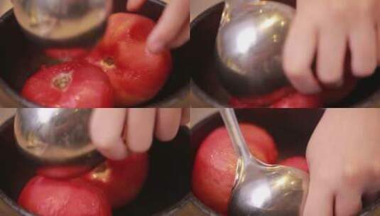 烫西红柿去皮熬番茄酱高清在线视频素材下载