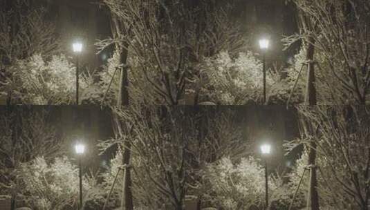 路灯下唯美雪慢镜头高清在线视频素材下载