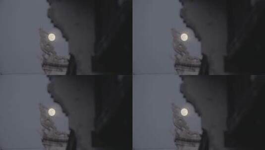 月亮从屋檐斗拱升起LOG视频素材高清在线视频素材下载