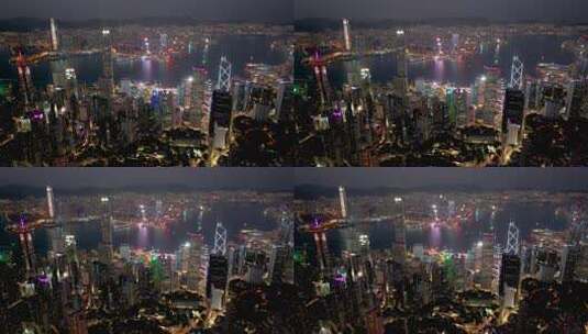 香港 维多利亚港夜景航拍高清在线视频素材下载