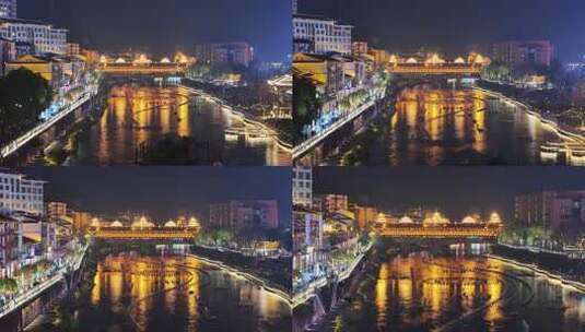 城市河流夜景廊桥风光高清在线视频素材下载