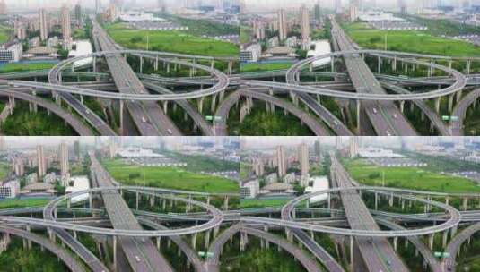 杭州滨江时代高架和彩虹快速路立交桥航拍高清在线视频素材下载